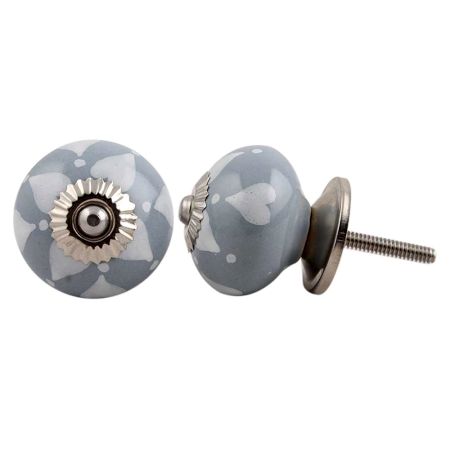Grey Floral Ceramic Knob